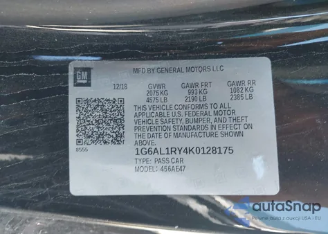 2019 Cadillac Ats-V z USA, uszkodzony, nr VIN 1G6AL1RY4K0128175